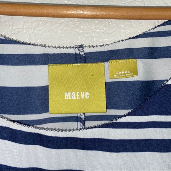 Anthro Maeve Navy Striped Ruffle Back Blouse Top - Picture 6 of 7